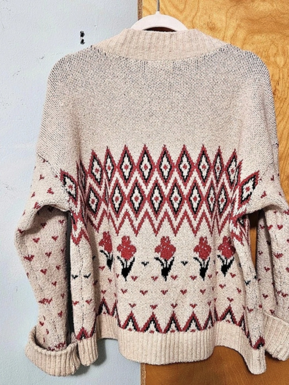 SONOMA Lauren Lane Geometric Sweater in Cream & Red Size XL